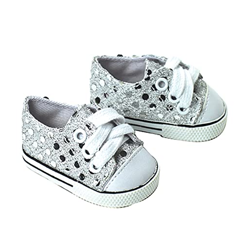 Sophia's Doll Sequin Tennis Sneaker with Laces and Imitation Leather Toe Cap Shoes for 18' Dolls, Silver