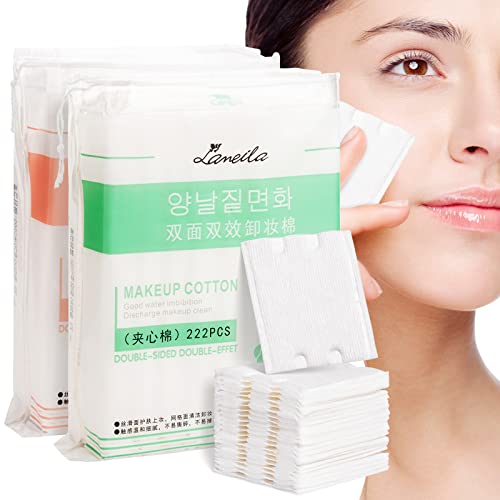 Noverlife 444PCS Makeup Cotton Pads, Facial Eye Makeup Remover Pads, Natural Premium Square Cotton Puff, Double-Side Save Water Soft Gentle Makeup Tools