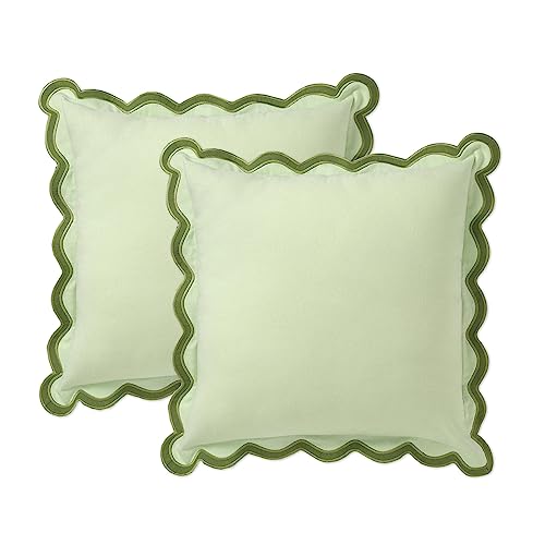 Folkulture Christmas Throw Pillow Covers for Couch, 18x18 Decorative Couch Pillows for Living Room, 100% Cotton Boho Pillow Case or Cute Outdoor Pillows, Flower Pillow Covers or Preppy Throws (Sage)