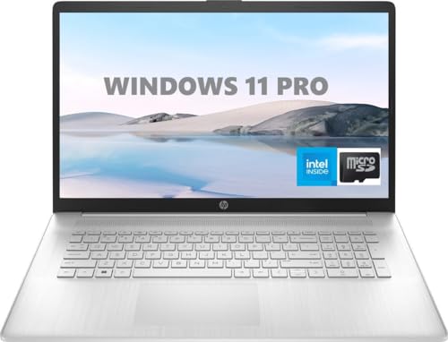 HP 17 Laptop, 17.3” HD+, Intel Quad Core i3-1125G4 Processor, 8GB RAM, 256GB SSD, Windows 11 Pro, Anti-Glare Display, Long Battery Life, Wi-Fi USB Bluetooth, Webcam, HDMI, Alpacatec MicroSD, Silver