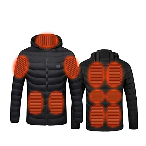 11 Areas Men Winter Warm USB Heating Jackets Smart Thermostat Coat Hooded Heated Clothing Waterproof Warm Jackets Hiking Vest (Color : Black, Size : 5X-Large)