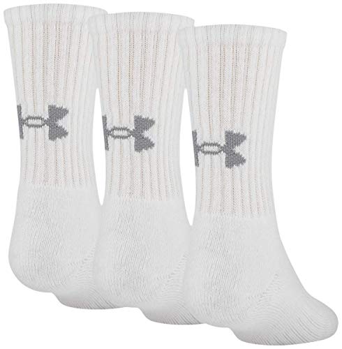 Under Armour Youth Training Cotton Crew Socks, Multipairs , White (3-Pairs) , Small
