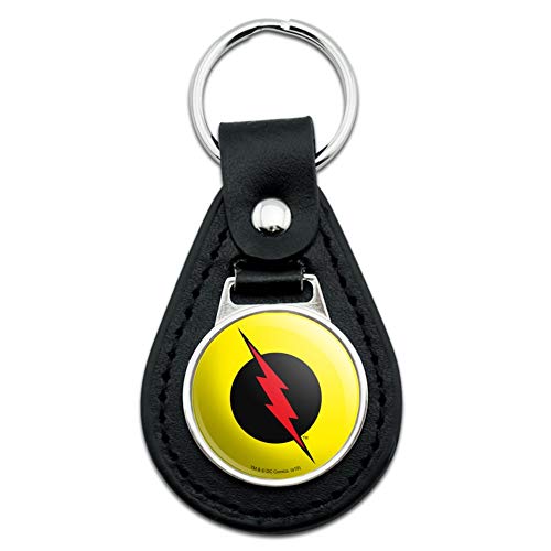 GRAPHICS & MORE Black Leather The Flash Reverse Flash Logo Keychain