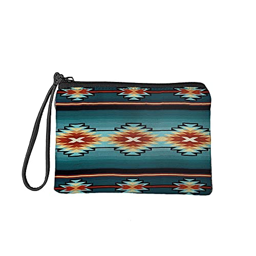 Babrukda Tribal Aztec Print Women Coin Purse, Small Flannel Purse Zipper Change Purse Zipper Wallet Pouch with Wristlet Strap Dustproof Clutch Storage Organizer 7X 5.5 in