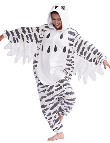LZBXBXDA Unisex Adult Snowy owl Onesie One Piece Pajamas Animal Christmas Costume Homewear Sleepwear for Women men