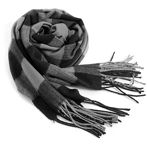 Rdylymx Men's Scarves Scarf Classic Arrival Winter Plaid Scarf Tassel Edge Soft Warm Scarf(Black Grey)