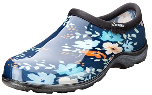 Sloggers Waterproof Garden Shoe for Women – Outdoor Slip-On Rain and Garden Clogs with Premium Comfort Support Insole, (Floral Fun Blue), (Size 7)