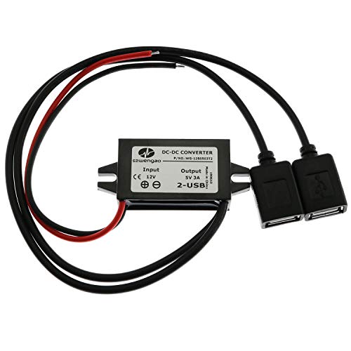 E-outstanding 1PC DC Converter Module 12V to 5V 3A 15W Regulator Step Down Car Power Converter with Double USB Cable DC to DC Buck Converter