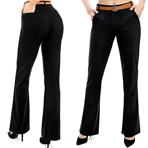 Women's Yoga Dress Pants with 4 Pockets, 29'/31'/33'/35' Black Work Pants Business Casual, Bootcut Stretch Slacks for Women (33' Inseam, X-Large, Black (2 Front + 2 Rear Pockets))