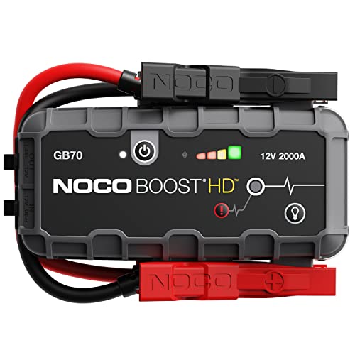 NOCO Boost HD GB70 2000A UltraSafe Car Battery Jump Starter, 12V Battery Booster Pack, Jump Box, Portable Charger and Jumper Cables for 8.0L Gasoline and 6.0L Diesel Engines, Gray