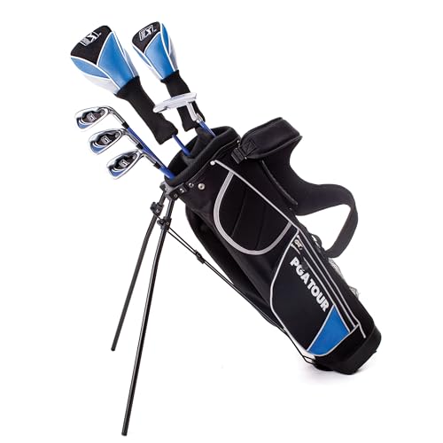 PGA TOUR GS1 Series Junior 10-Piece Golf Club Set, L, Blue, Right Handed, Ages 8-12 Years, Height Range 56-62', Golf Games for Home, Kids Outdoor Play Equipment