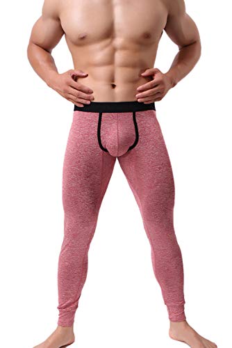 KAMUON Men’s Low Rise Pouch Underwear Pants Long Johns Thermal Bottoms Leggings (US M = Asian Tag L : Waist 31'-33', Red #2)