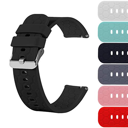 Turnwin 18mm Width Silicone Quick Release Wristband Replacement Sports Straps Bracelet Watch Band Women Men Strap with Quick Release Pins for Smartwatch (Black, Width:18mm)