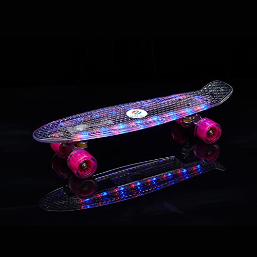 HUAXIAO 22 Inch Skateboard- with Led Light Up Wheels for Beginners,Complete Mini Cruiser Retro Skateboard for Kid,Smooth Riding,Durable Polypropylene with Pu Wheels