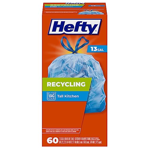 Hefty Recycling Trash Bags, Blue, 13 Gallon, 60 Count