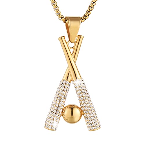 AsAlways Hip Hop Jewelry Iced Out Cross Baseball Bat Pendant Sports 18k Gold Plated Necklace for Men Women(Cross Baseball)