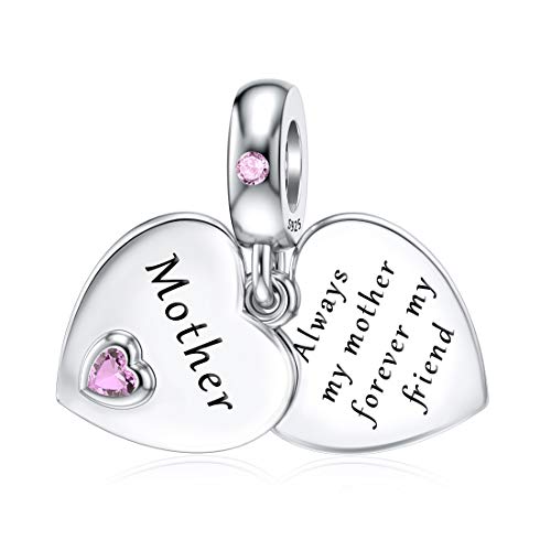 JIAYIQI Mother Charm Fit Pandora Charms Bracelet for Women Gift 925 Sterling Silver Dangle Heart Love Charms Charm for Snake Chain Bracelet and Necklace Mothers Day Birthday Gifts for Mom from Daughter and Son