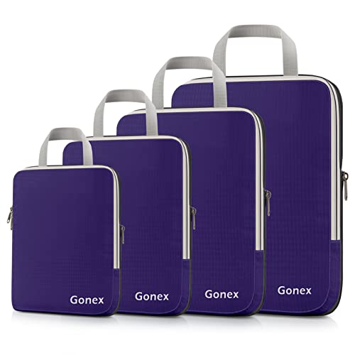 Gonex Compression Packing Cubes, 4pcs Expandable Storage Travel Luggage Bags Organizers (Purple)