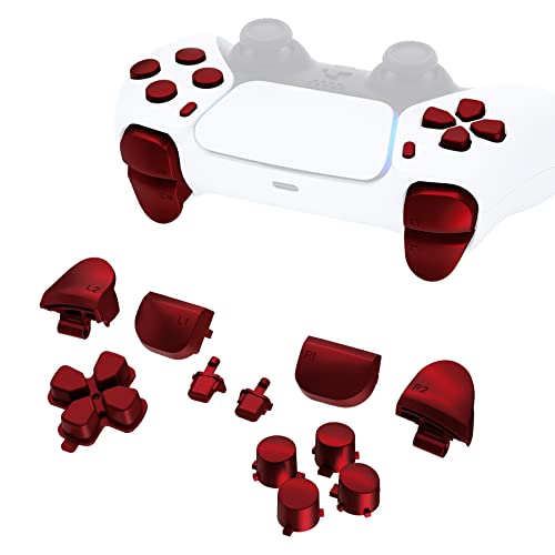 eXtremeRate Replacement D-pad R1 L1 R2 L2 Triggers Share Options Face Buttons, Scarlet Red Full Set Buttons Compatible with ps5 Controller BDM-010 & BDM-020