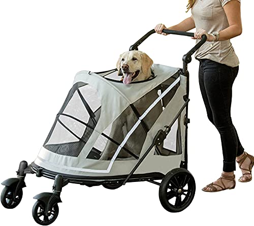 Pet Gear NO-Zip Pet Stroller with Dual Entry, Push Button Zipperless Entry for Single or Multiple Dogs/Cats, Pet Can Easily Walk in/Out, No Need to Lift Pet, Gel-Filled Tires, 1 Model, New Fog