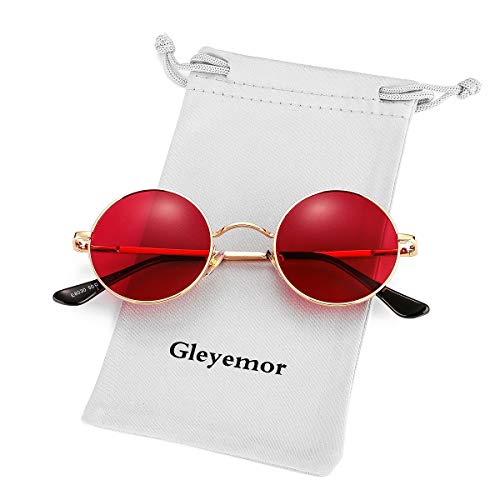 Gleyemor Polarized Round Sunglasses for Men Women Hippie Small Circle Glasses Red Yellow Lenses (Gold/Clear Red)