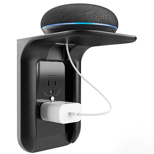 WALI Outlet Shelf Wall Holder, Bathroom Wall Shelf Organizer Standard Vertical Duplex Decor Outlet Space Saving for Smart Home, Toothbrush, Home Mini up to 10lbs (OLS001-B), 1 Pack, Black