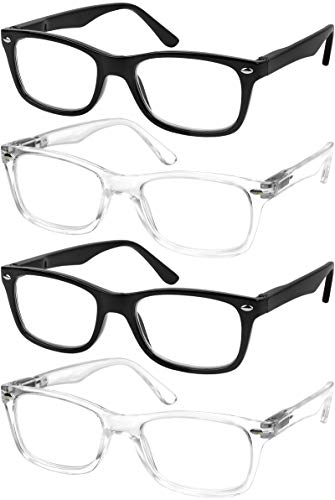 Success Eyewear Reading Glasses Set of 4 Quality Readers Spring Hinge Glasses for Reading for Men and Women Set of 2 Black and 2 Clear +1.5