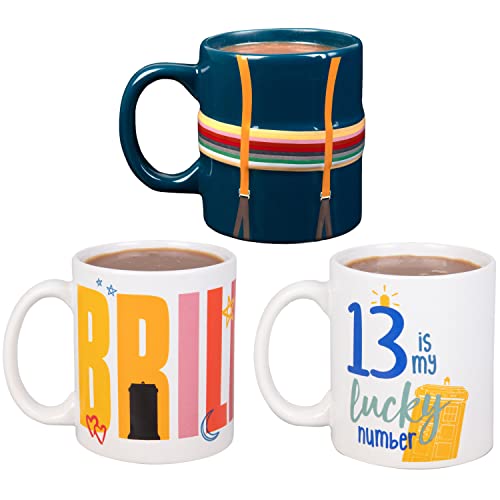 SCS Direct Doctor Who Coffee Mugs, Set of 3, 11oz - 13th Dr. Designs - Officially Licensed - Gift for Teens and Adults - Ceramic