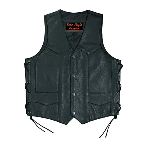 Daniel Smart Leather Vests for Kids Premium Cowhide Black Leather Vest with Unique V-Neck Design & Multiple Pockets