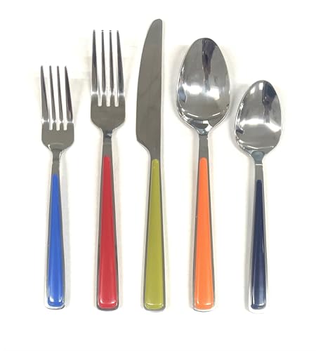 Fiesta Piece Merengue Flatware Silverware Set, Service for 4, Stainless Steel/ABS, includes Forks/Knives/Spoons, 20 PC, Silver