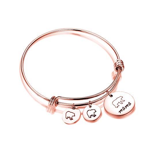 GDKASRNY Mama Bear Bracelet with 1 2 3 Cubs Adjustable Bangle Bracelet Mom Gifts (2 Cubs Rose Gold)