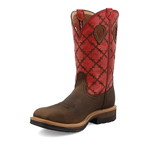 Twisted X Men's 12' Western Work Boot - Safety Alloy Toe Pull-on Boots for Men -Brown & Flash Red, 9.5 EE