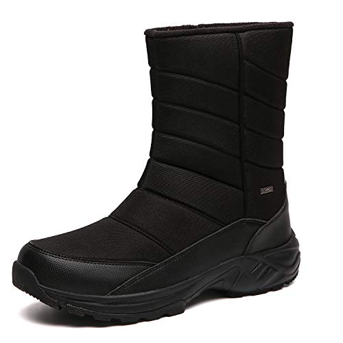 SILENTCARE Mens Winter Mid-Calf Snow Boot Fur Warm Waterproof Slip On Outdoor Athletic