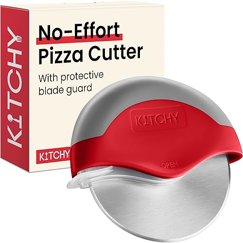 Kitchy Pizza Cutter Wheel with Protective Blade Cover, Ergonomic Pizza Slicer (Red)