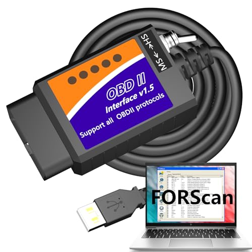 ELM327 OBD2 USB Adapter OBD2 to USB Cable Adapter OBD2 Scanner Diagnostic Scan Tool OBDii Scanner Code Reader OBD to USB Adapter ELM 327 Scanner Interface for Forscan Ford Chevy GM Toyota 12V Car