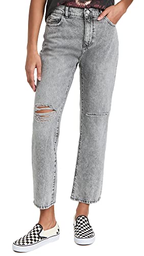 DL1961 Women's Patti Straight High Rise Vintage Ankle, Chalk Distressed, 27