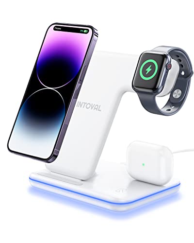 Intoval Charging Station for Apple iPhone/iWatch/Airpods, 3 in 1 Wireless Charger for iPhone15/14/13(Pro, Pro Max) 12/11/XS/XR, iWatch9/8/Ultra/7/6/SE/5/4/3/2, Airpods Pro2/Pro1/3/2/1(Z5 White)