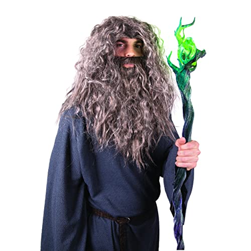 Kangaroo Wizard Wig and Beard – Long Wizard Hair and Beard for Dumbledore Costume – Halloween Costume Accessory for Kids and Adults – Greyish Brown Wig and Beard Gandalf Costume Accessory