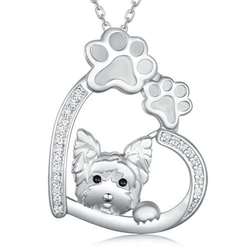 Feijiesi Yorkie Gifts 925 Sterling Silver Cute Yorkie Necklace Dog Jewelry Gifts for Women Girls Yorkie Lovers