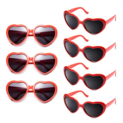 Pibupibu 7 Pack Red Heart Sunglasses for Women, Fun Cute Heart Shaped Sunglasses Bachelorette Party Bulk