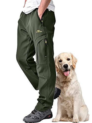 Toomett Men's Snow Pants Skiing Winter Insulated Soft Shell Outdoor Fleece Lined Hiking Pants with Zipper Pockets,MH4409,Army,42