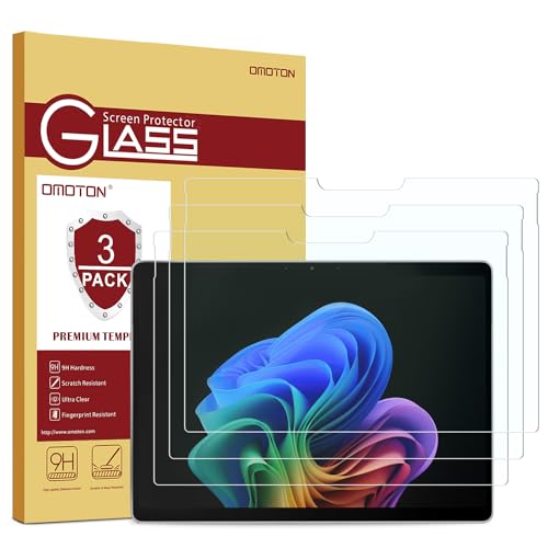 OMOTON 3 Pack Screen Protector for Microsoft Surface Pro 11&Pro 10 (2024)/Pro 9 (2022)/Pro 8 (2021)/Pro X-13 Inch, Tempered Glass/Case Friendly/Surface Pen Compatible