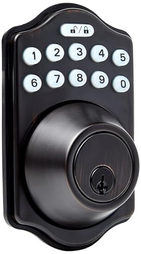 Amazon Basics Electronic Keypad Deadbolt Door Lock with Touch-Control Keyless Entry, Keyed Entry Option, Traditional, Oil Bronze