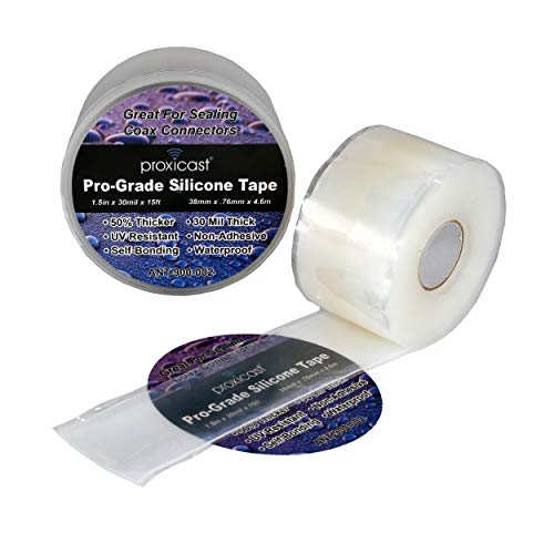 Proxicast Pro-Grade Extra Strong 30mil Weatherproof Self-Fusing Silicone Rubber Sealing Tape For Outdoor Antenna Coax & Electrical Cables, Hose/Pipe Leaks & Emergency Repairs (1.5' x 15' roll) - Clear