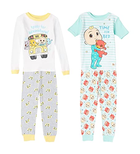 Cocomelon Boys' 4-Piece Snug-Fit Cotton Pajamas Set, Time for Bed, 3T