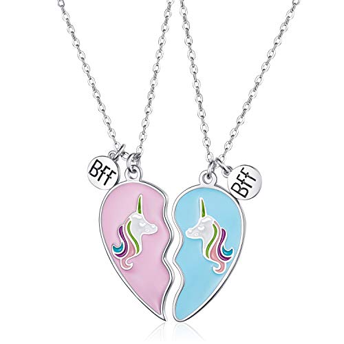 2 Pieces Half Heart Bff Necklace Friendship Necklace for Women Men Friends Birthday Gifts(Unicorn Style)