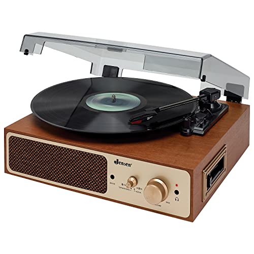 Jensen JTA-245 Dual Bluetooth Turntable (33/45/78 RPM) Cassette Player/Speakers