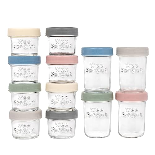 Baby Food Storage Jars w/ Lids (4/8oz, 12 Pack) – Reusable Baby Food Jars with Lids – Snack, Puree, or Breast Milk Storage Containers for Fridge – Freezer & Microwave Safe Baby Essentials Must Haves