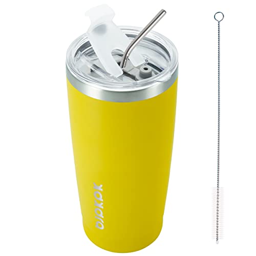 BJPKPK Yellow Stainless Steel Tumbler With Lid And Straw 20 oz Insulated Tumblers Thermal Cup For Hot And Cold Drinks