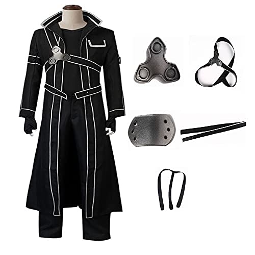SAO Anime Kirito Kirigaya Kazuto Cosplay Costume Battle Suit Black (Black, L)